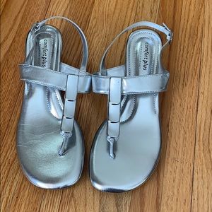 Silver women’s dress low wedge shoe